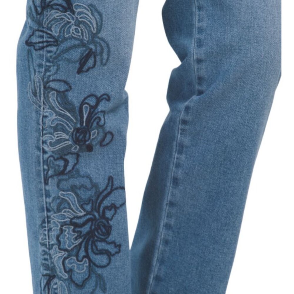 NWT NICOLE MILLER Embroidered High Rise Slim Straight Denim Jeans Size 24 - Picture 5 of 15